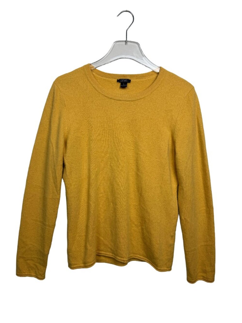 100% Cashmere Crewneck Sweater Size Larege Rolled Hem and Cuffs Prive Yellow